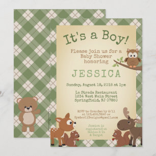 Invitación ¡Animales de Woodland es un niño! Placa verde