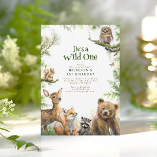 Invitación Animales de Woodland es un salvaje primer cumpleañ