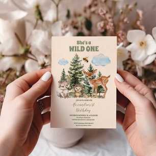 Invitación Animales de Woodland es un salvaje primer cumpleañ