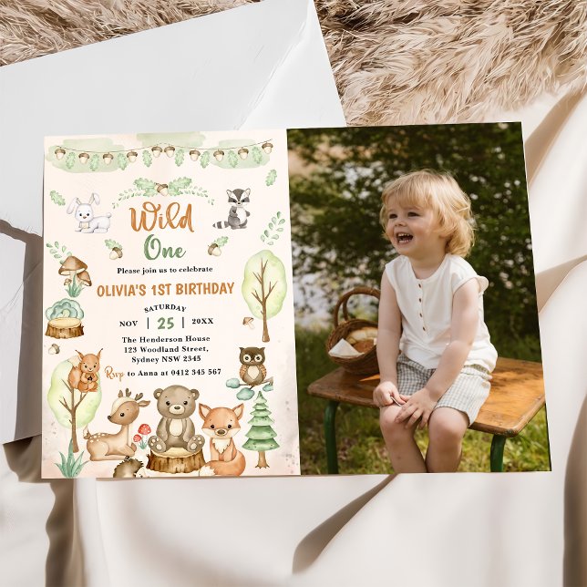 Invitación Animales de Woodland Foto del Fiesta del primer cu (Subido por el creador)