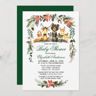 Invitación Animales de Woodland Holiday Baby Shower Green