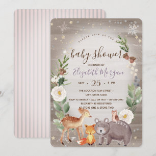 Invitación Animales de Woodland invitan a Baby Shower a rayas
