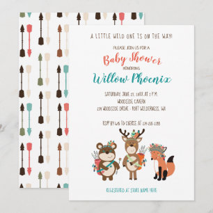 Invitación Animales de Woodland Invitan a la Tribal Boho Baby