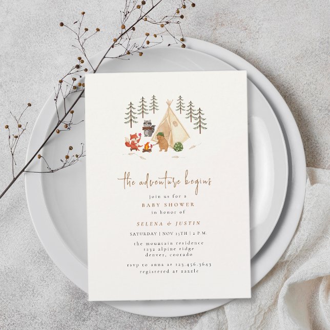 Invitación Animales de Woodland La aventura empieza Baby Show (Woodland Animals The Adventure Begins Baby Shower Invitation)