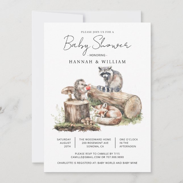 Invitación Animales de Woodland modernos Ducha bebé de bosque (Anverso)