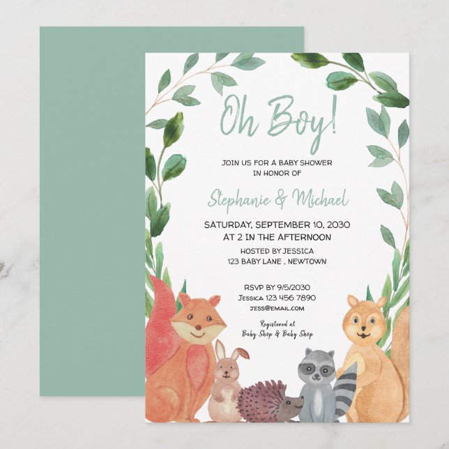 Invitación Animales de Woodland Oh Boy Couples Baby Shower (Anverso / Reverso)