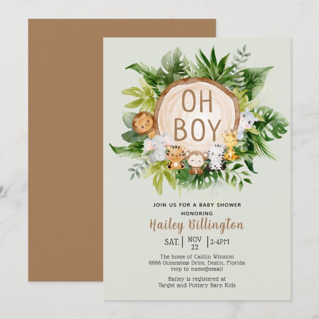 Invitación Animales de Woodland Oh Boy Forest Baby Shower (Anverso / Reverso)