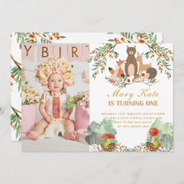 Invitación Animales de Woodland Primer cumpleaños