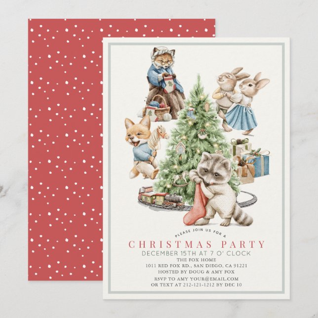 Invitación Animales de Woodland reuniendo fiesta de feriados  (Anverso / Reverso)