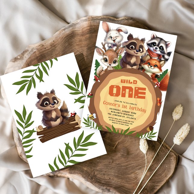 Invitación Animales de Woodland Salvajes Un Niño Cumpleaños (Woodland Animals Wild One Kids Birthday Invitation)