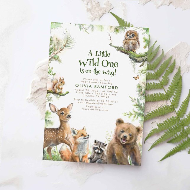 Invitación Animales de Woodland se divierten salvajes en un B (Woodland Animals Baby Shower Invitation)