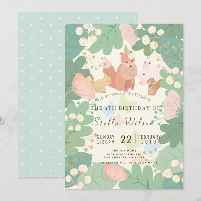Invitación Animales de Woodland singulares Foliage Floral Cum (Anverso / Reverso)