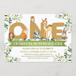 Invitación Animales de Woodland Un niño verde cumpleaños