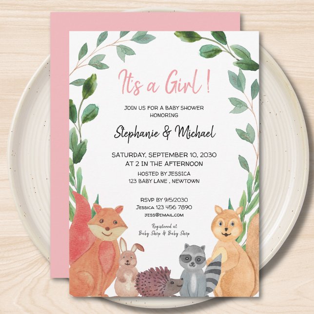 Invitación Animales de Woodland: Una pareja Chica Baby Shower (Subido por el creador)
