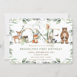 Invitación Animales de Woodland Verdor 1 cumpleaños salvaje u