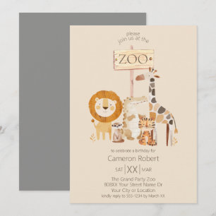 Invitación Animales de zoológico lindos sobre beige