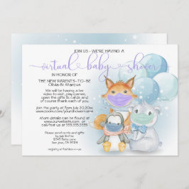Invitación Animales del Ártico azul en Baby Shower virtual má