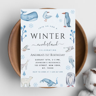 Invitación Animales del Ártico Azul Invierno de Onederland Pr