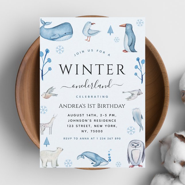 Invitación Animales del Ártico Azul Invierno de Onederland Pr (Subido por el creador)