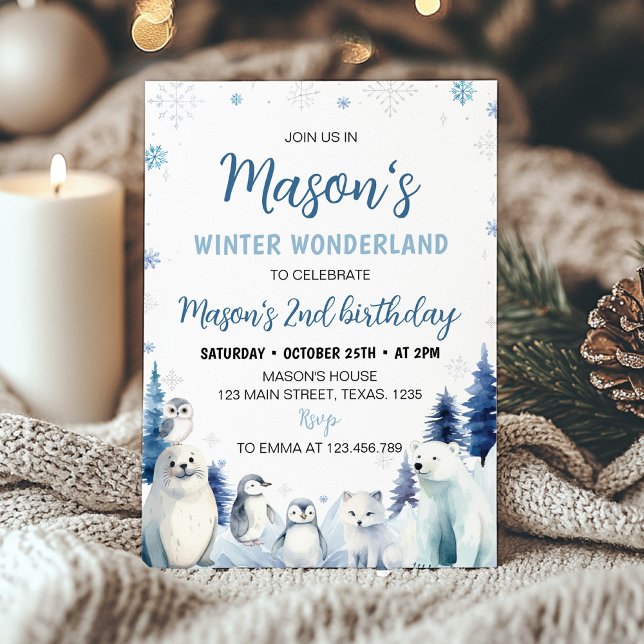 Invitación Animales del Ártico Azul Invierno Segundo cumpleañ (Subido por el creador)