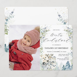 Invitación Animales del Ártico Invierno Foto de cumpleaños de