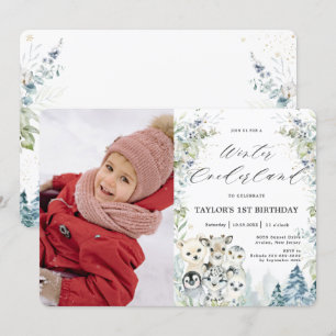 Invitación Animales del Ártico Invierno Foto de cumpleaños de