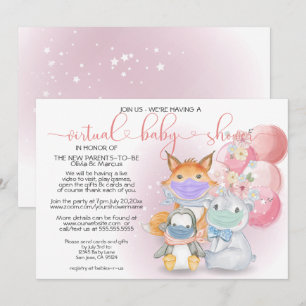 Invitación Animales del Ártico rosa en Baby Shower virtual ma