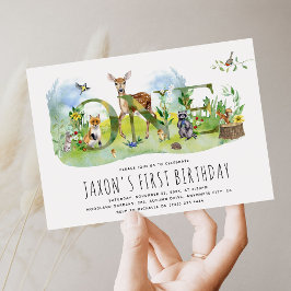 Invitación Animales del Bosque Acuarela Cumpleaños 1