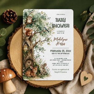 Invitación Animales del Bosque Acuarela Fiesta de Bebé Neutra