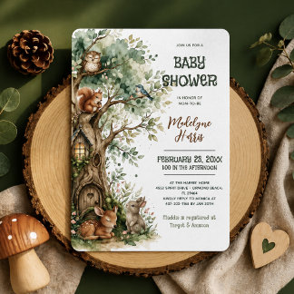 Invitación Animales del Bosque Acuarela Fiesta de Bebé Neutra