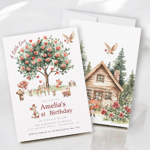 Invitación Animales del Bosque Árbol Floral Acuarela