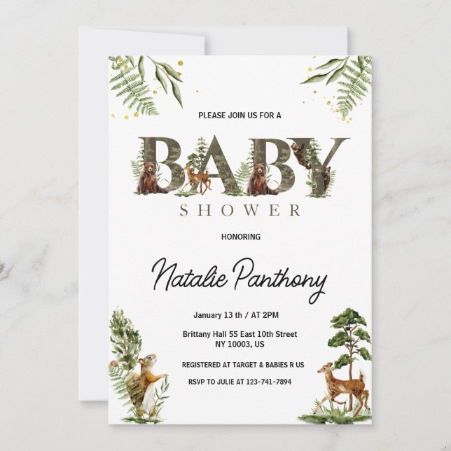 Invitación Animales del Bosque Baby Shower (Anverso)