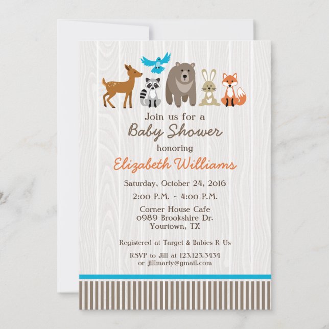 Invitación Animales del Bosque Baby Shower (Anverso)