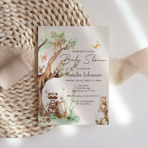 Invitación Animales del Bosque Baby Shower Boho