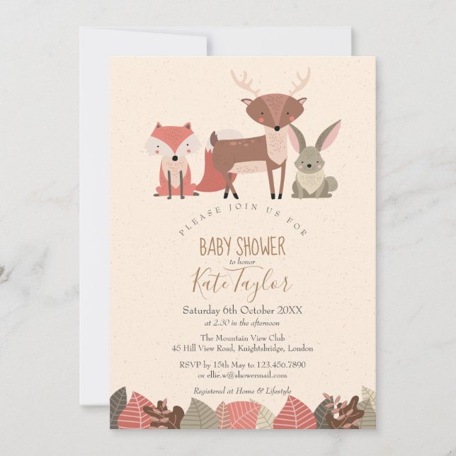 Invitación Animales del Bosque Baby Shower / Sprinkle (Anverso)