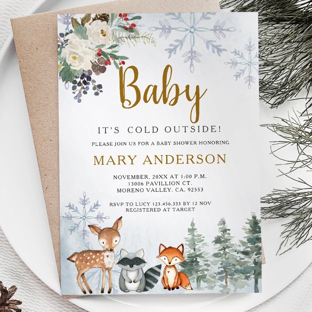 Invitación Animales del bosque Baby Shower Winter Woodland (Subido por el creador)