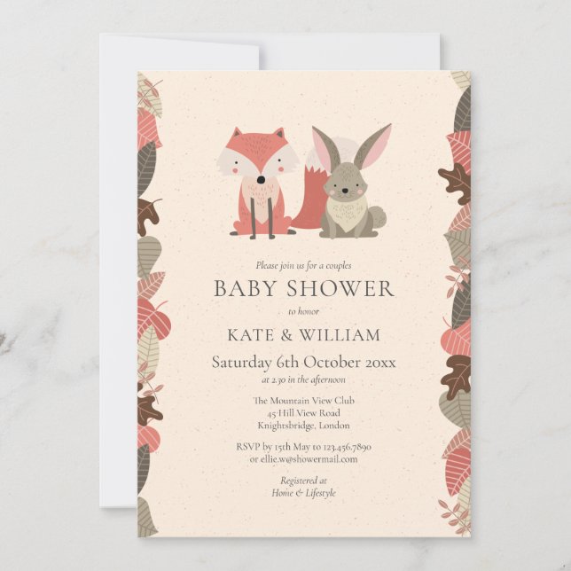 Invitación Animales del Bosque Boda de Bebé Sprinkle (Anverso)