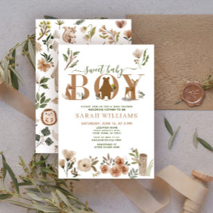 Invitación Animales del bosque bohemio Dulce bebé niño Baby S