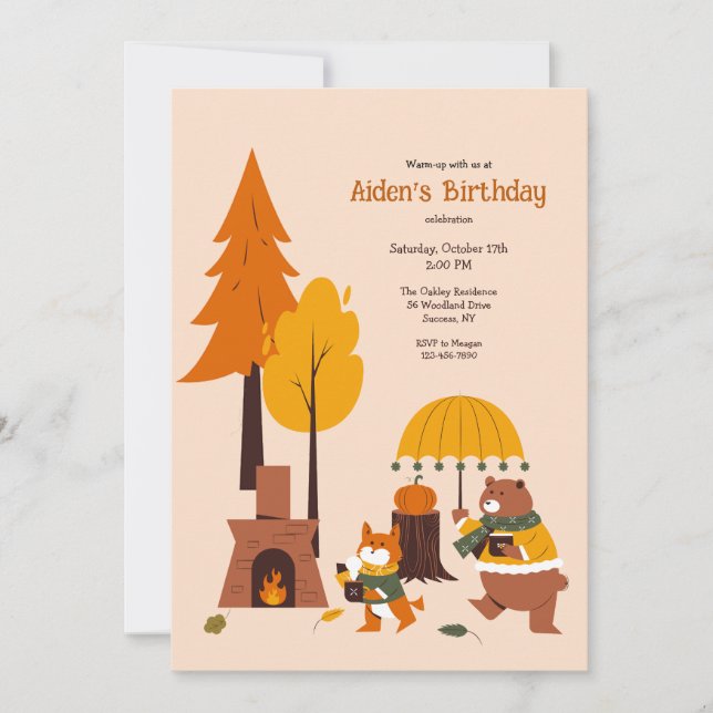 Invitación Animales del Bosque Calentándose (Anverso)