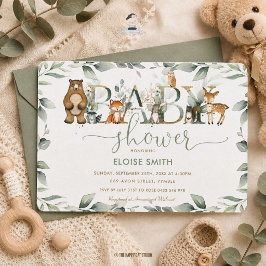 Invitación Animales Del Bosque Chic Verde Revelación De Bebé 