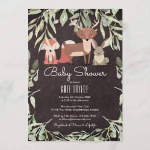 Invitación Animales del Bosque Cumple de Bebé Pizarra