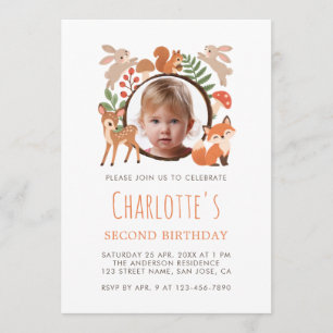 Invitación Animales del Bosque Cumpleaños Niña Foto Segundo C