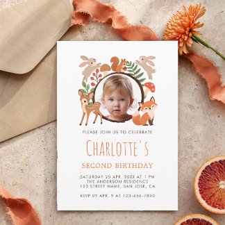 Invitación Animales del Bosque Cumpleaños Niña Foto Segundo C