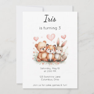 Invitación Animales del Bosque Cumpleaños Oso Zorro Conejito 