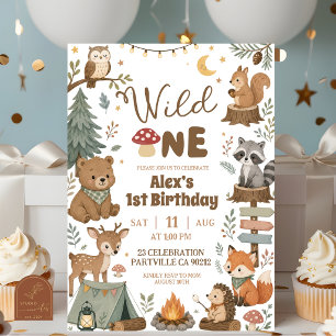 Invitación Animales del Bosque Cumpleaños Salvaje Niño 1er Cu