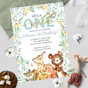 Invitación Animales del Bosque Cumpleaños Salvaje Primero