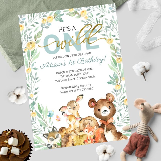 Invitación Animales del Bosque Cumpleaños Salvaje Primero (Subido por el creador)