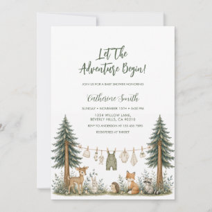 Invitación Animales del Bosque de Aventura para Baby Shower