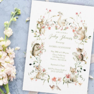 Invitación Animales del Bosque de Flores Silvestres en Acuare