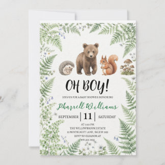 Invitación Animales del bosque de madera baby shower